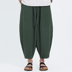 Buddha Stones Summer Casual Drawstring Solid Cotton Linen Capri Pants Men's Harem Pants With Pockets