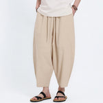 Buddha Stones Summer Casual Drawstring Solid Cotton Linen Capri Pants Men's Harem Pants With Pockets