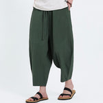 Buddha Stones Summer Casual Drawstring Solid Cotton Linen Capri Pants Men's Harem Pants With Pockets