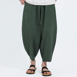 Buddha Stones Summer Casual Drawstring Solid Cotton Linen Capri Pants Men's Harem Pants With Pockets