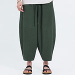 Buddha Stones Summer Casual Drawstring Solid Cotton Linen Capri Pants Men's Harem Pants With Pockets