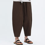 Buddha Stones Summer Casual Drawstring Solid Cotton Linen Capri Pants Men's Harem Pants With Pockets