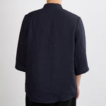 Buddha Stones Summer Tang Style Mandarin Collar Frog Button Solid Men's Three-Quarter Sleeve Shirts