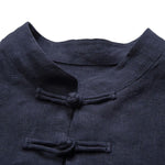 Buddha Stones Summer Tang Style Mandarin Collar Frog Button Solid Men's Three-Quarter Sleeve Shirts