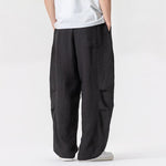 Buddha Stones Spring Summer Casual Minimalist Drawstring Solid Long Pants Men's Straight Leg Pants With Pocket