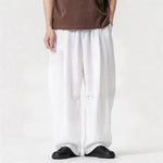 Buddha Stones Spring Summer Casual Minimalist Drawstring Solid Long Pants Men's Straight Leg Pants With Pocket