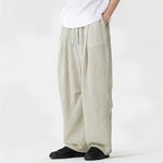 Buddha Stones Spring Summer Casual Minimalist Drawstring Solid Long Pants Men's Straight Leg Pants With Pocket