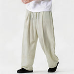 Buddha Stones Spring Summer Casual Minimalist Drawstring Solid Long Pants Men's Straight Leg Pants With Pocket