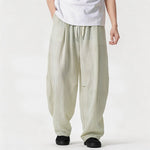 Buddha Stones Spring Summer Casual Minimalist Drawstring Solid Long Pants Men's Straight Leg Pants With Pocket