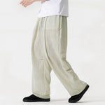 Buddha Stones Spring Summer Casual Minimalist Drawstring Solid Long Pants Men's Straight Leg Pants With Pocket