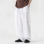 Buddha Stones Spring Summer Casual Minimalist Drawstring Solid Long Pants Men's Straight Leg Pants With Pocket