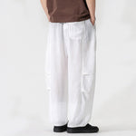 Buddha Stones Spring Summer Casual Minimalist Drawstring Solid Long Pants Men's Straight Leg Pants With Pocket