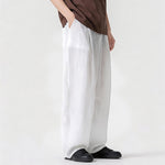 Buddha Stones Spring Summer Casual Minimalist Drawstring Solid Long Pants Men's Straight Leg Pants With Pocket