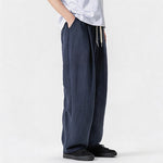 Buddha Stones Spring Summer Casual Minimalist Drawstring Solid Long Pants Men's Straight Leg Pants With Pocket