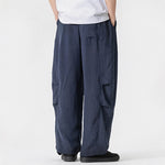 Buddha Stones Spring Summer Casual Minimalist Drawstring Solid Long Pants Men's Straight Leg Pants With Pocket