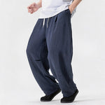 Buddha Stones Spring Summer Casual Minimalist Drawstring Solid Long Pants Men's Straight Leg Pants With Pocket