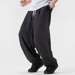 Buddha Stones Spring Summer Casual Minimalist Drawstring Solid Long Pants Men's Straight Leg Pants With Pocket