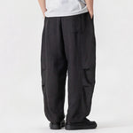 Buddha Stones Spring Summer Casual Minimalist Drawstring Solid Long Pants Men's Straight Leg Pants With Pocket
