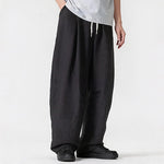 Buddha Stones Spring Summer Casual Minimalist Drawstring Solid Long Pants Men's Straight Leg Pants With Pocket