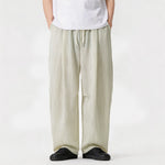 Buddha Stones Spring Summer Casual Minimalist Drawstring Solid Long Pants Men's Straight Leg Pants With Pocket