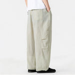 Buddha Stones Spring Summer Casual Minimalist Drawstring Solid Long Pants Men's Straight Leg Pants With Pocket