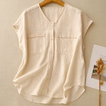 Buddha Stones Summer Casual Minimalist Button-Up Patch Pocket Solid Women's Sleeveless Shirts Tank Top With Pocket