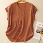 Buddha Stones Summer Casual Minimalist Button-Up Patch Pocket Solid Women's Sleeveless Shirts Tank Top With Pocket
