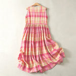 Buddha Stones Summer Casual Vintage Plaid Women's Summer Sleeveless Dresse With Pocket