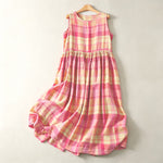 Buddha Stones Summer Casual Vintage Plaid Women's Summer Sleeveless Dresse With Pocket
