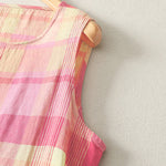 Buddha Stones Summer Casual Vintage Plaid Women's Summer Sleeveless Dresse With Pocket
