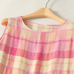 Buddha Stones Summer Casual Vintage Plaid Women's Summer Sleeveless Dresse With Pocket