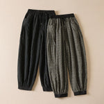 Buddha Stones Summer Casual Minimalist Plaid Drawstring Cropped Pants Women's Harem Pants With Pocket