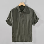 Buddha Stones Summer Casual Minimalist Button-Up Solid Linen Men's Short Sleeve Shirts