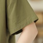 Buddha Stones Summer Casual Minimalist Button-up Solid Asymmetric Layered Design Women's Short Sleeve Shirts