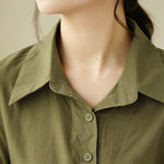 Buddha Stones Summer Casual Minimalist Button-up Solid Asymmetric Layered Design Women's Short Sleeve Shirts