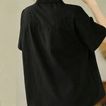 Buddha Stones Summer Casual Minimalist Button-up Solid Asymmetric Layered Design Women's Short Sleeve Shirts