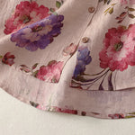 Buddha Stones Summer Casual Boho Drawstring Floral Peony Green Leaves Women's Short Sleeve Shirts