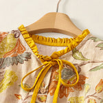 Buddha Stones Summer Casual Boho Drawstring Floral Peony Green Leaves Women's Short Sleeve Shirts