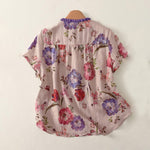 Buddha Stones Summer Casual Boho Drawstring Floral Peony Green Leaves Women's Short Sleeve Shirts