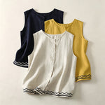 Buddha Stones Summer Casual Minimalist Button-Up Geometric Women's Sleeveless Shirts Tank Top