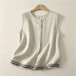 Buddha Stones Summer Casual Minimalist Button-Up Geometric Women's Sleeveless Shirts Tank Top