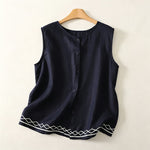 Buddha Stones Summer Casual Minimalist Button-Up Geometric Women's Sleeveless Shirts Tank Top