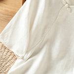 Buddha Stones Summer Tang Style Vintage Embroidery Frog Button Floral Women's Short Sleeve Shirts