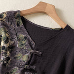 Buddha Stones Summer Casual Vintage Tang Style Pankou Floral Sunflowers Women's Short Sleeve Shirts