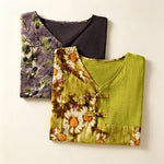 Buddha Stones Summer Casual Vintage Tang Style Pankou Floral Sunflowers Women's Short Sleeve Shirts