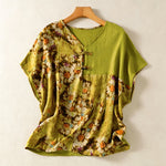 Buddha Stones Summer Casual Vintage Tang Style Pankou Floral Sunflowers Women's Short Sleeve Shirts