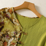 Buddha Stones Summer Casual Vintage Tang Style Pankou Floral Sunflowers Women's Short Sleeve Shirts