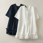 Buddha Stones Summer Casual Elegant Tie Neck Solid Ruffled Hem Women's Short Sleeve Dress