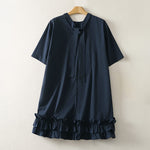 Buddha Stones Summer Casual Elegant Tie Neck Solid Ruffled Hem Women's Short Sleeve Dress