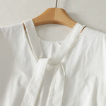 Buddha Stones Summer Casual Elegant Tie Neck Solid Ruffled Hem Women's Short Sleeve Dress